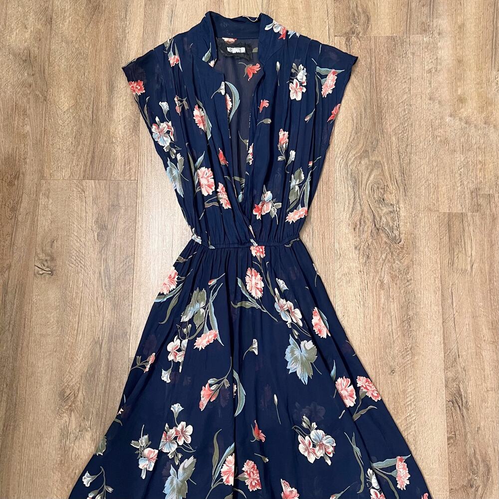 Reformation Navy Floral Midi Dress with Pink & Green Blooms - Picture 8 of 12